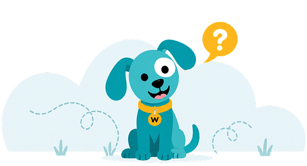 Curious WUVO dog sitting in front of clouds